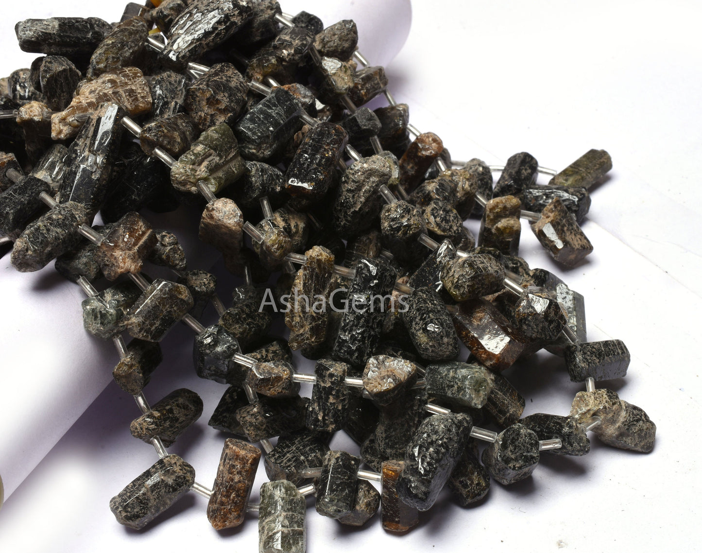 15"Strand Beautiful Tourmaline Rough Gemstone Beads, Natural Black Tourmaline Long Rough Side Drill Bead Tourmaline Raw Beads Jewelry Craft