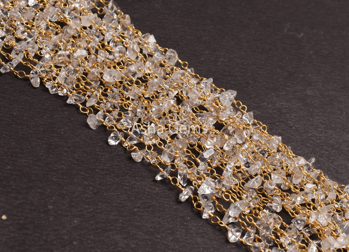 Beautiful Crystal Quartz Smooth Uncut Rosary Chain, Gold Plated Wire Wrap Gemstone Beaded handmade Chain Jewelry Making Necklace Craft SALE.