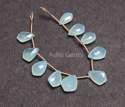 Beautiful Aqua Blue Chalcedony Fancy Shape Beads,10 Piece Strand AAA Chalcedony Faceted Side Drill Briolette Gemstone Beads Jewelry makings