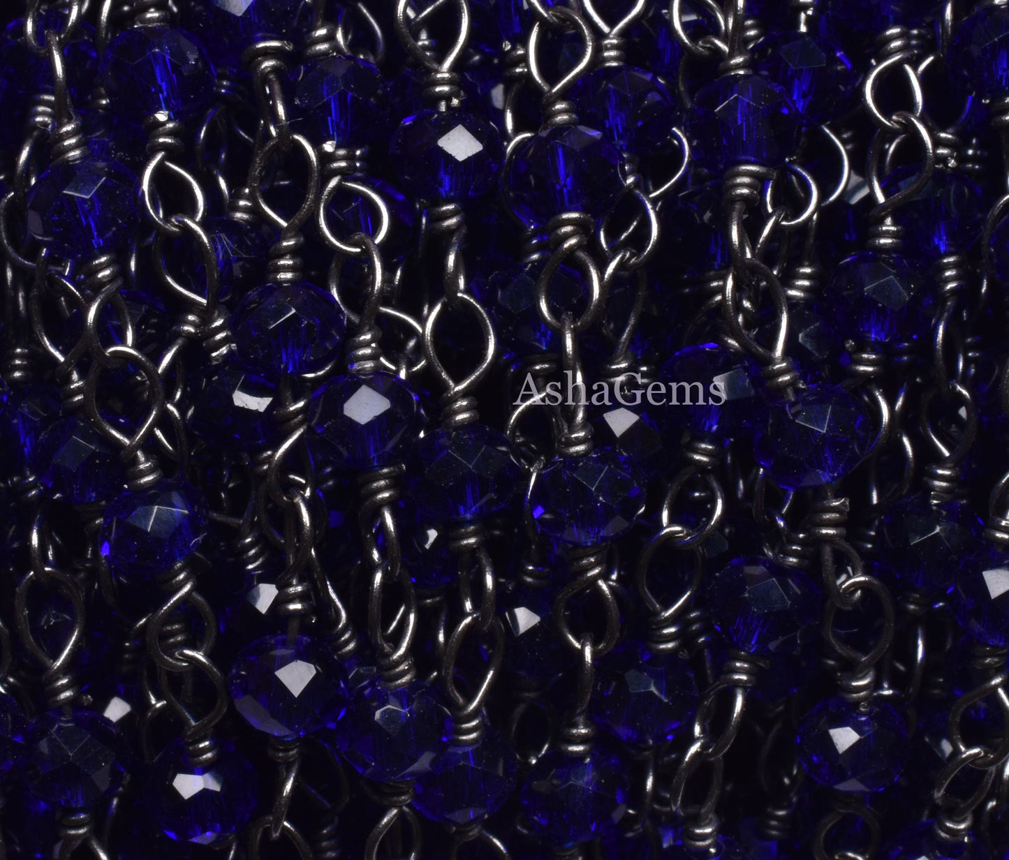 Royal Blue Quartz Hydro Faceted Beads Chain 1-50 Feet Black Metal Plated Wire Chain, 3-3.5 mm Gunmetal Jewelry Making Rosary Chain