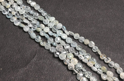 Natural Light Aqua Blue Aquamarine Coin Uneven Shape handmade Beads,8" Aquamarine Smooth Coin Gemstone loose Beads Jewelry making Craft SALE