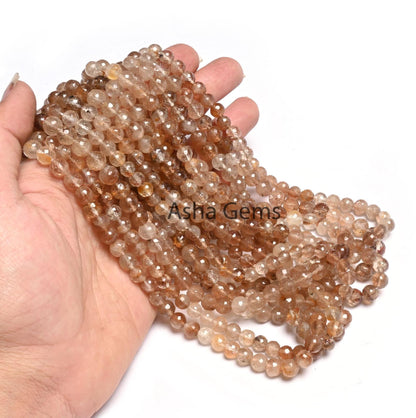 Beautiful Brown Topaz Faceted Round Ball Beads, Rare Shaded Imperial Topaz Indian Machine Cut Round Gemstone Loose Beads Jewelry Crafts SALE