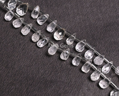 Crystal Quartz Indian Hand Cut Faceted Drop Shape Side Drill Beads, Natural White Crystal Teardrop Handmade Bead, Crystal Beads Jewelry SALE
