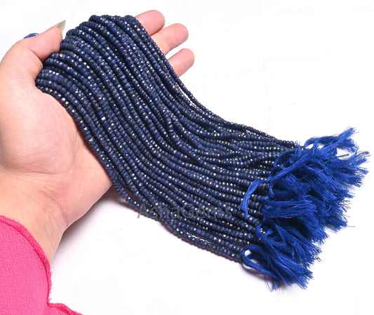 Beautiful Blue Sapphire Faceted Rondelle Shape Beads, Fine Blue Corundum Indian cut Gemstone Beads, sapphire beads necklace making Jewelry