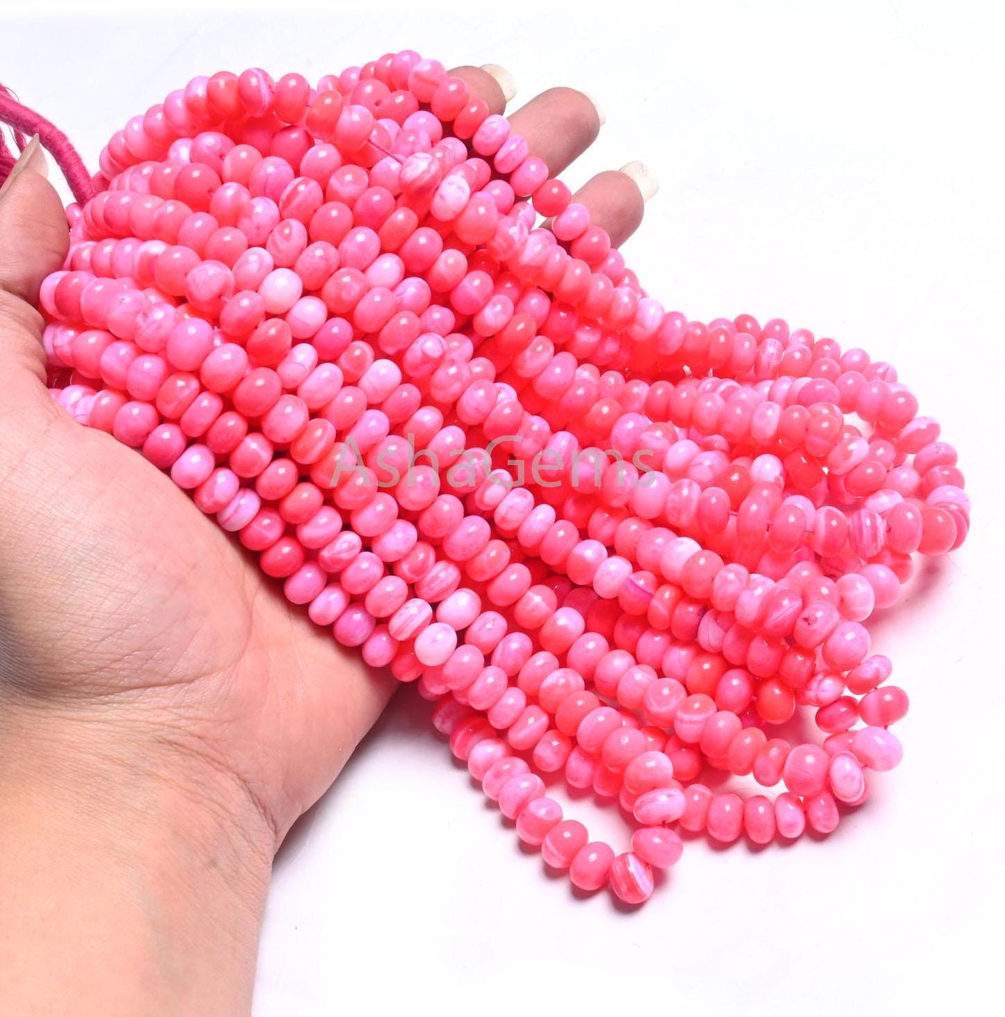 Beautiful Pink Opal Smooth Rondelle Beads,8/16"Strand Hot Pink Opal Shaded Handmade Gemstone Bead, Opal Bead For Necklace Jewelry Craft SALE