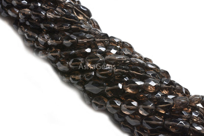 Beautiful Smoky Quartz Faceted Oval Beads, Fine Smoky Indian Hand Cut Oval Straight Drill Gemstone Beads, Natural Black Smoky Beads jewelry