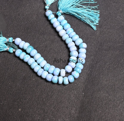 9 mm Shaded Blue Opal Smooth Rondelle Gemstone loose Beads, Fine Turquoise Blue Opal Plain Handmade Beads, Blue Opal Beads Jewelry Necklace