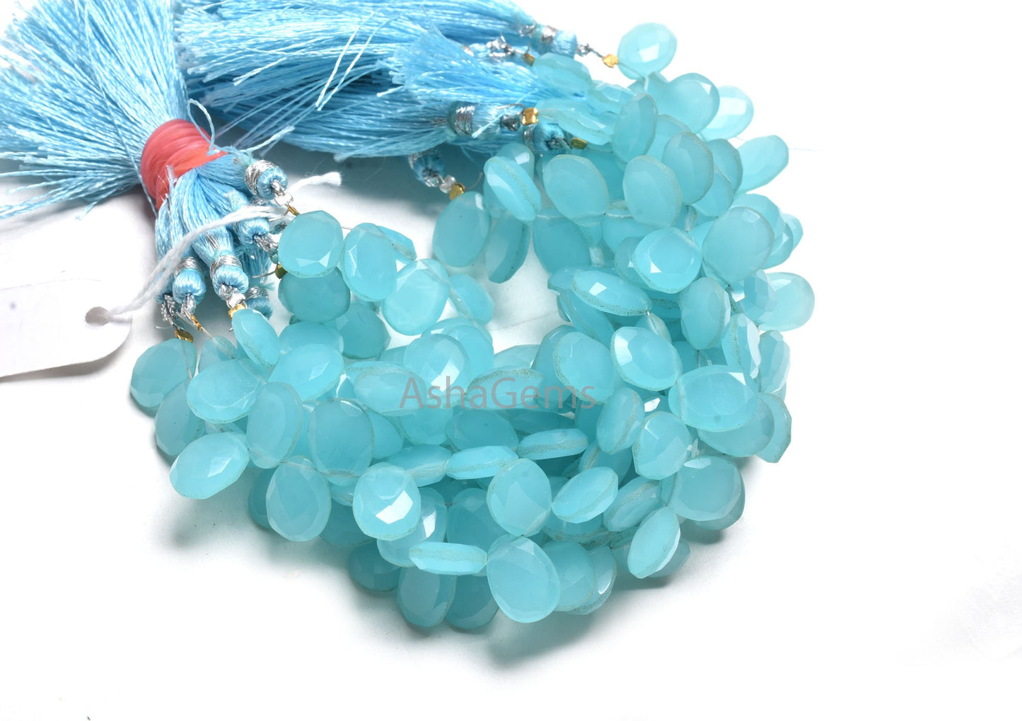 Beautiful Aqua Blue Chalcedony Hydro Fancy Shape Gemstone Beads,9-12.5 mm AAA Chalcedony Hydro Faceted Egg Shape Briolette Side Drill Beads