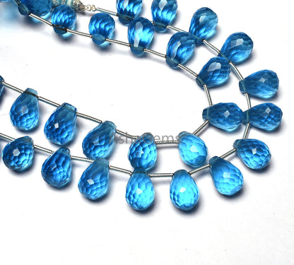 Beautiful Blue Topaz Hydro Faceted Drops Shape Beads,8" Strand Topaz Hydro Briolette beads, flat Top Drops Shape beads For Jewelry makings