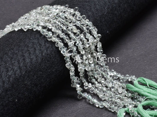 Fine Green Amethyst Smooth Drops Shape Beads,13" Natural Green Amethyst Tiny Teardrop Beads Briolette Amethyst Side Drill Drop Handmade SALE
