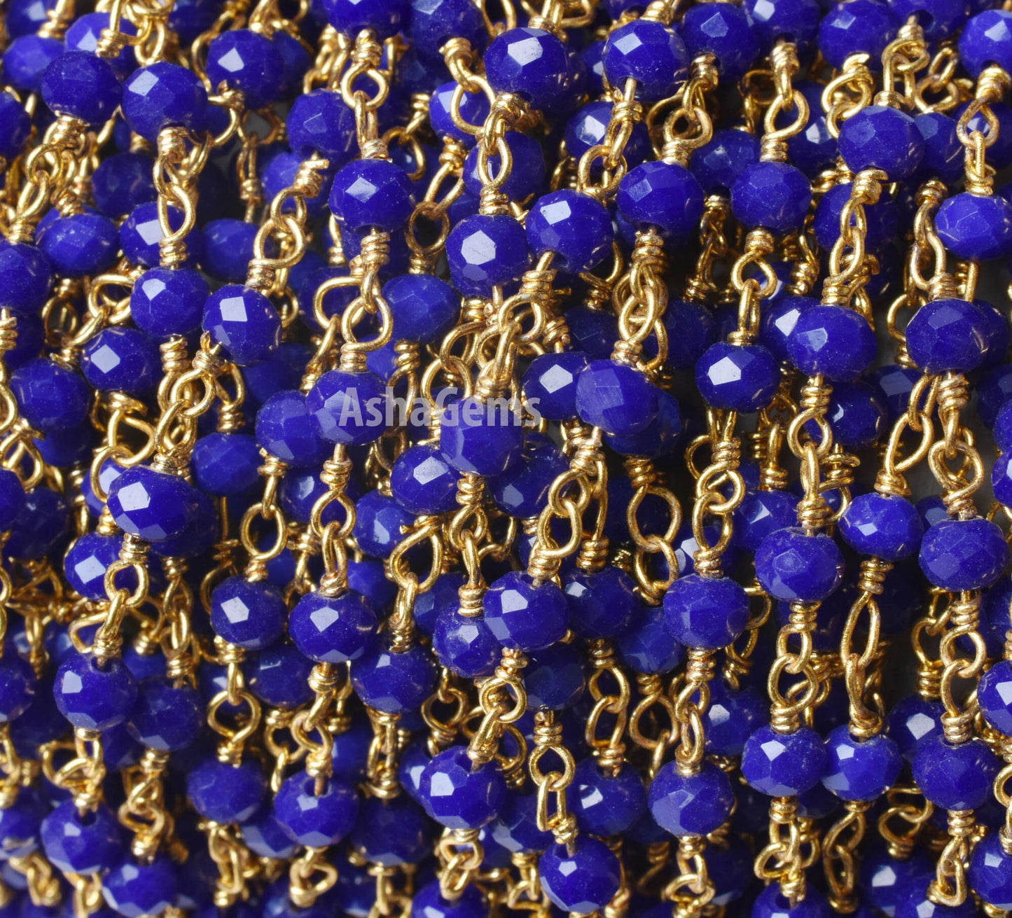 3,5,10,25 Feet Blue Lapis Hydro Rondelle Faceted Beads Rosary Chain Gold Plated Wire Wrap Jewelry Making Chain,3-3.5 mm Beaded Rosary Chains