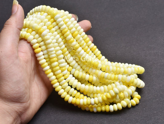 AAA Quality Yellow Opal Smooth Rondelle Shape Gemstone Beads,16"Strand Shaded Yellow Opal Beads, Opal Plain Handmade Bead Jewelry Craft SALE