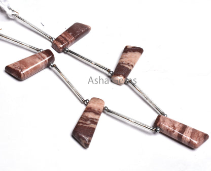 Natural Picture Jasper Smooth Long Slice Gemstone Beads, Brown Jasper Fancy Uneven 7 Shape Side Drill Handmade Beads Jewelry Making Crafts