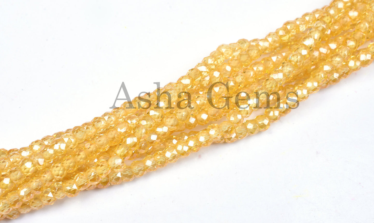 15" Strand Beautiful Yellow Zircon Micro Cut Beads,3 mm AAA pastel Yellow Cubic Zirconia Rondelle Faceted Gemstone Zircon Bead Jewelry Craft