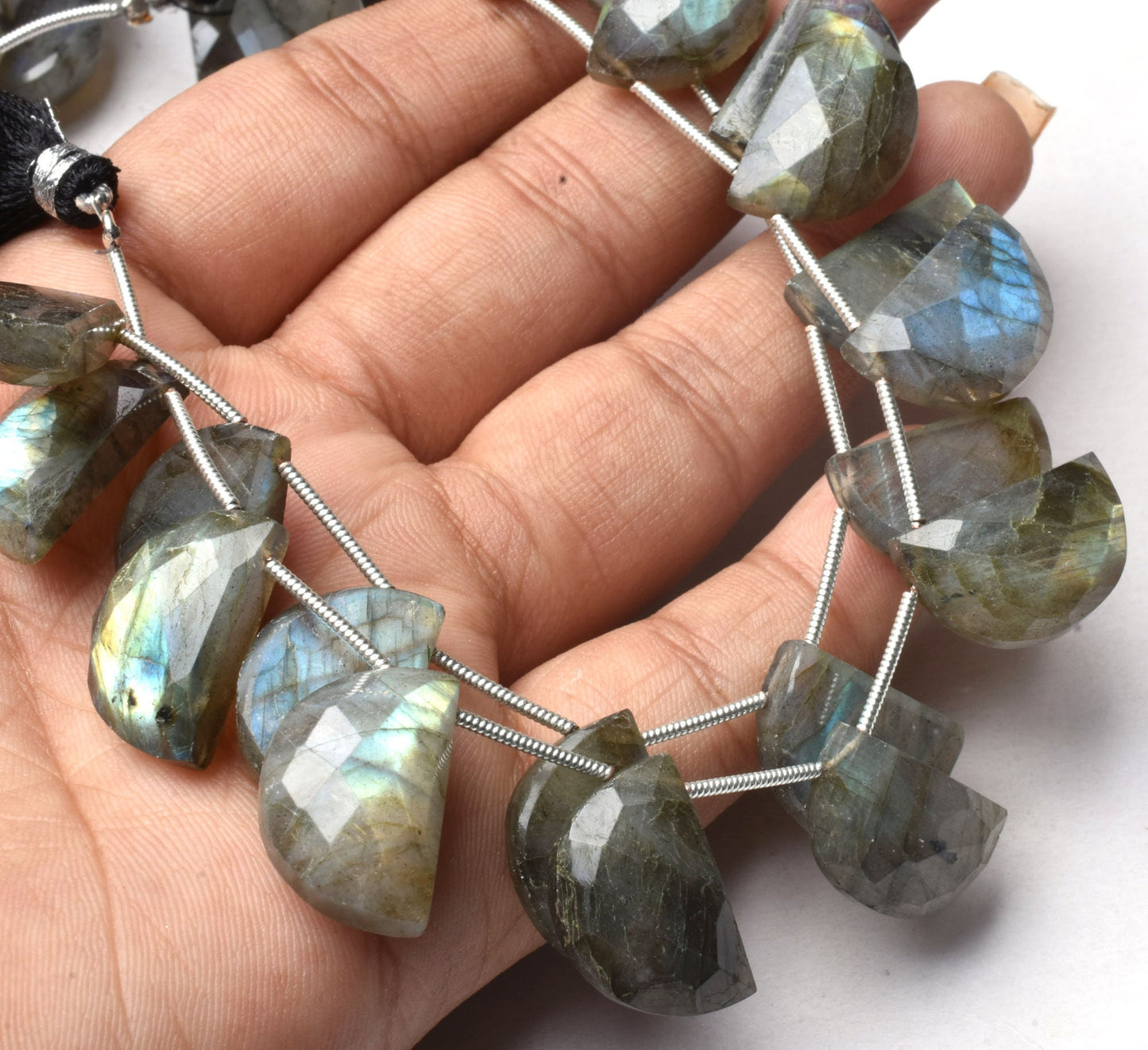 Natural Labradorite Faceted Fancy Shape Beads,8" Strand Multi Flash labradorite Smooth Table D Shape Beads, Black Rainbow Faceted Beads SALE