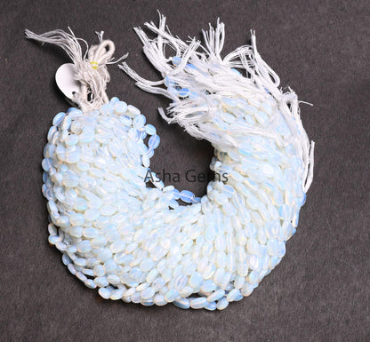 Beautiful Opalite Oval Shape Smooth Beads,12" Strand Fine White Opalite Oval Handmade Plain Straight Drill Beads Opalite Beads Jewelry Craft (AG 22326)