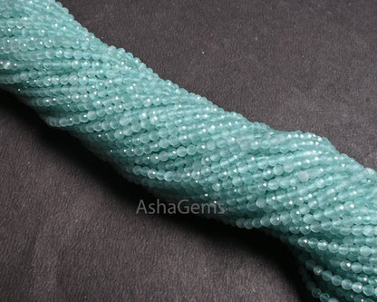 Beautiful Blue Chalcedony Micro Cut Gemstone Beads,3.2mm AAA Quality Aqua Chalcedony Faceted Rondelle Machine Cut Beads Jewelry making Craft