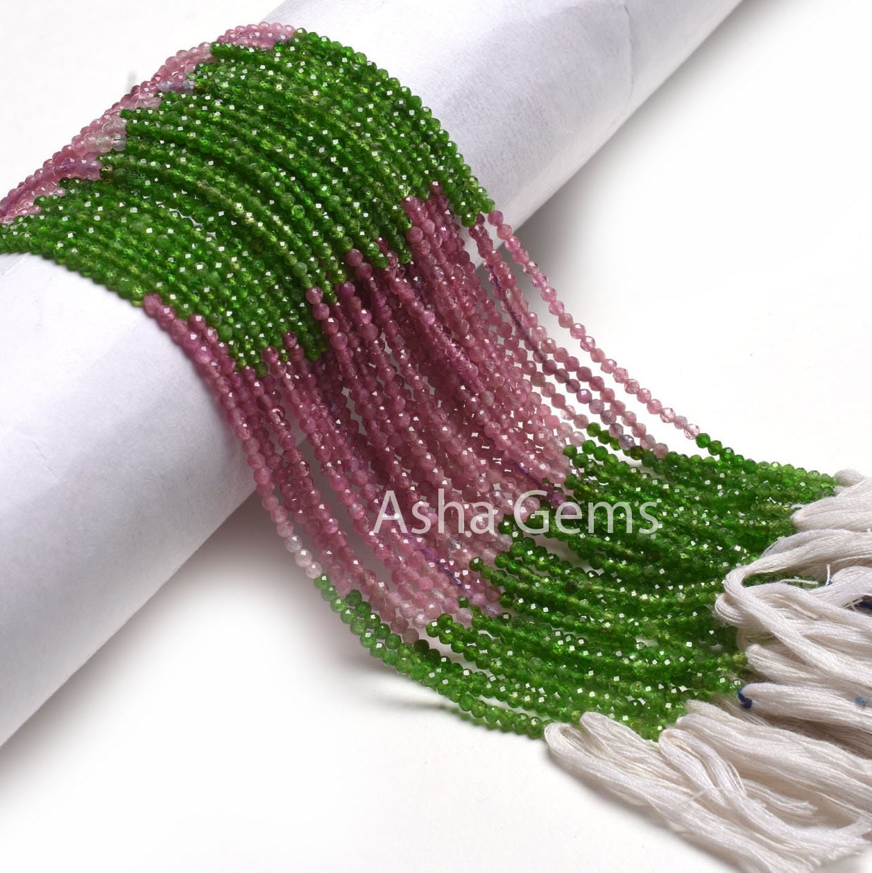 2.4 mm Natural Pink Tourmaline,13" Green Chrome Diopside Micro Cut Faceted Gemstone Beads, Rare Chrome Tourmaline Multi Rondelle  Beads SALE