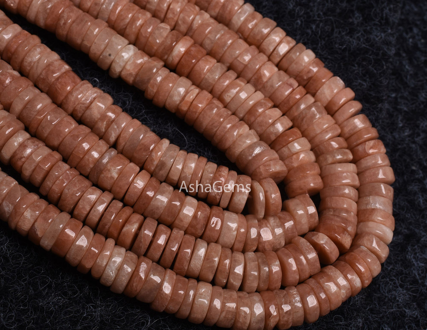 Beautiful Peach Moonstone Smooth Heishi Tyre Shape Gemstone Beads,7 mm Pink Moonstone Plain Flat Wheel Beads Strand For Jewelry Making Craft