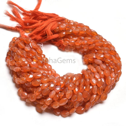 Natural Orange Carnelian faceted Oval Beads,12"Strand Carnelian Indian Cut Oval Briolette Handmade Beads, Carnelian Bead Jewelry Crafts SALE