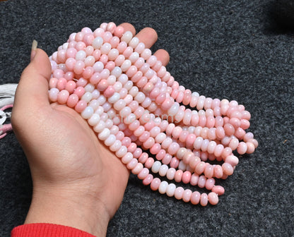 AAA Quality Shaded Pink Opal Smooth Rondelle Shape Beads,16" Strand Pink Opal Plain Handmade Gemstone Beads, Opal Bead Jewelry Necklace SALE