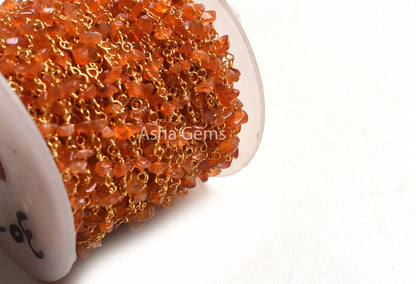3,5,10 By Ft,Natural Carnelian Uncut Chips Rosary Beaded Chain,Orange Carnelian Nugget Beads Rosary Chain,Gold Plated Wire,Bulk Roll,Jewelry