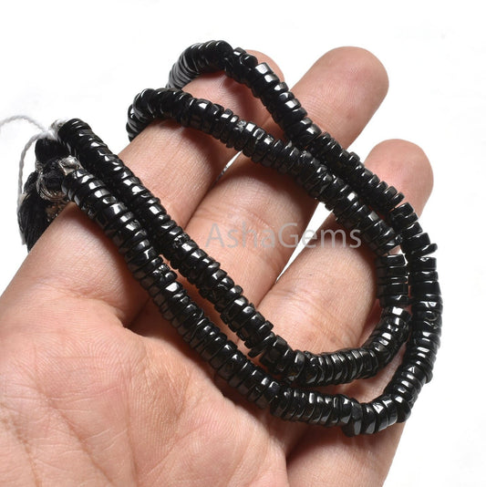 6 mm Fine Black Spinel Smooth Heishi Tyre Gemstone Beads, Natural Spinel Plain Handmade Flat Wheel Shape Bead Jewelry Making Handicraft SALE