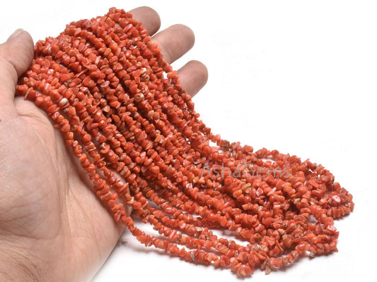 Natural Red Coral Uncut Chips Beads,34"Strand Real Coral Smooth Raw Rough Tiny Moonga Gemstone Precious Beads, Fine Coral Bead Jewelry Craft