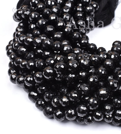 AAA Quality Black Spinel Faceted Round Ball Beads,9" Strand Natural Spinel Beads, Black Spinal Machine Cut Round Gemstone Beads Jewelry SALE