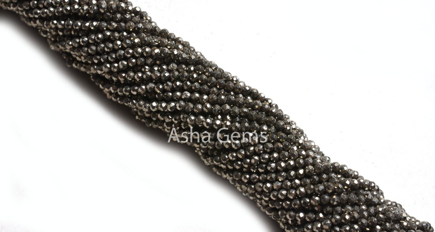 2.4mm Beautiful Natural Pyrite Micro Cut Rondelle Faceted Gemstone Beads AAA Quality Pyrite Machine Cut Tiny Beads jewelry Making Craft SALE