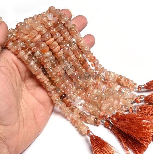 Natural Sunstone Rondelle Shape Gemstone Loose Beads, Shaded Red Sunstone Uneven Handmade Rondelle Beads, Sunstone bead Jewelry Making Craft