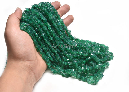 Fine Green Onyx Smooth Uncut Chips Beads,34" Strand Onyx raw Rough Polish Beads, Green Onyx uneven Nugget Tiny Gemstone Beads Jewelry Crafts