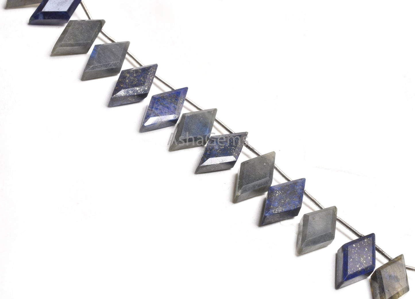 Natural Blue Lapis+ Labradorite Faceted Rhombus Shape Beads,9-18 mm Multi Color Stone Fancy Side Drill Gemstone Beads Jewelry Making Crafts