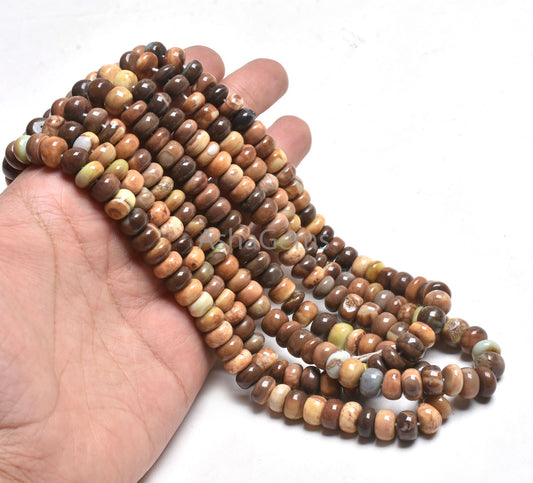 8mm Beautiful Opal Smooth Gemstone Loose Beads, Shaded Brown Yellow Opal Plain Rondelle Beads, Boulder Opal Gemstone Bead Jewelry Craft SALE