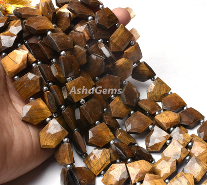 Brown Tiger Eye Faceted Fancy Shape Beads,12x15-12x17mm Natural Tiger Eye Gate Shape Beads Gemstone Briolette Tiger Eye Side Drill Bead SALE