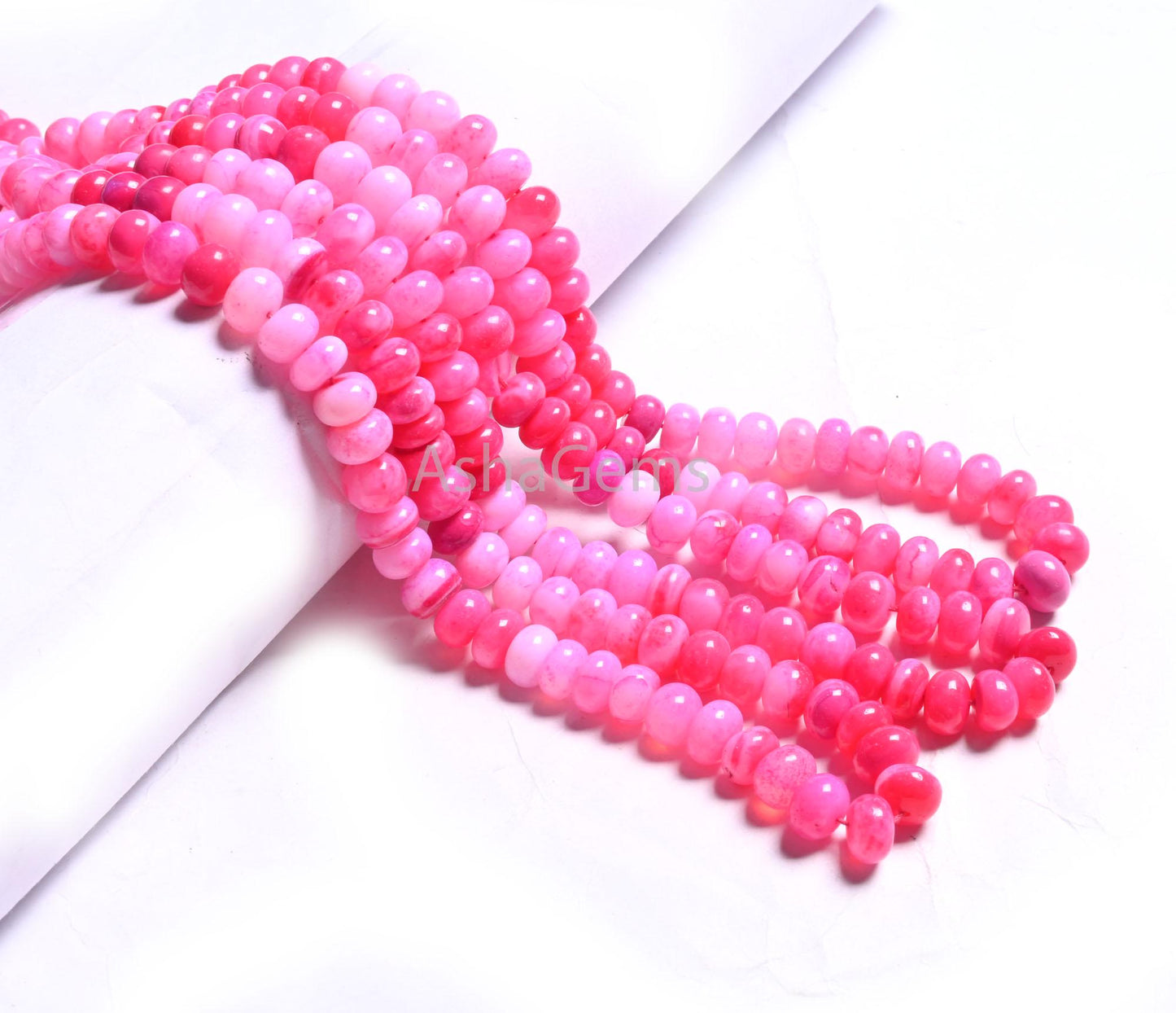 AAA Shaded Queen Pink Opal Smooth Rondelle Beads,16"Strand Hot Pink Opal Plain Handmade Gemstone Loose Bead, Opal Bead Necklace Jewelry SALE
