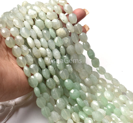 Natural Green Aventurine Faceted Oval Shape Beads,13" Strand Shaded Aventurine Hand Cut Oval Gemstone Beads, angoori Margaj Beads Handmade