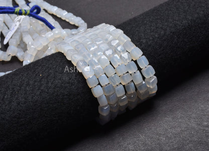 8" Strand White Chalcedony Faceted Cube Gemstone Beads, Natural Chalcedony Indian Cut 3D Cube Box Center Drill Bead Chalcedony Beads Jewelry