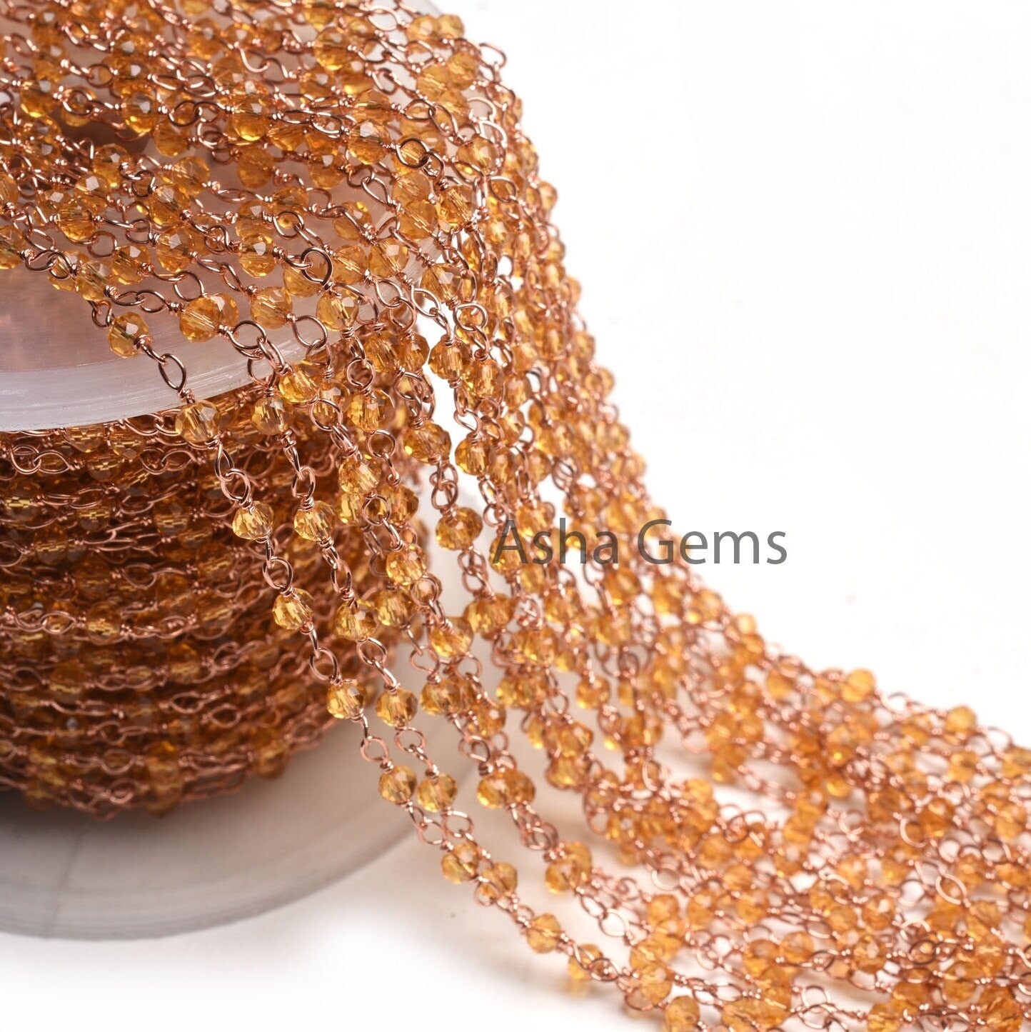 Beautiful Brown Quartz Hydro Faceted Rondelle Beads Rosary Chain By Feet,3mm Rose Gold Plated Copper Wire Wrap handmade Chain Jewelry making