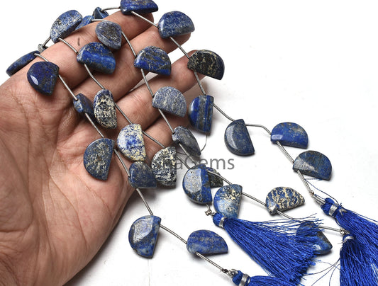 Beautiful Lapis Lazuli Fancy Shape Beads, Natural Blue Lapis Smooth D Shape Beads,6"Strand Lapis plain Handmade Gemstone Half Moon Bead SALE
