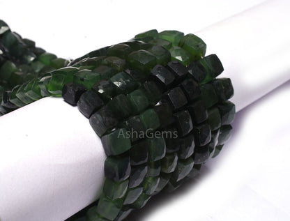 Beautiful Serpentine Faceted 3D Cube Box Beads,8"Strand Shaded Green Serpentine Cube Gemstone Beads Natural Serpentine Box Bead Jewelry SALE