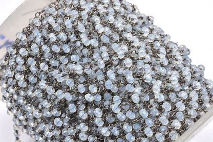 3,10,25,50 Rainbow Moonstone Hydro Beads Chain Gunmetal Wire Wrap Bulk Roll Chain,3 mm Faceted Rondelle Beaded Rosary Chains Jewelry Finding