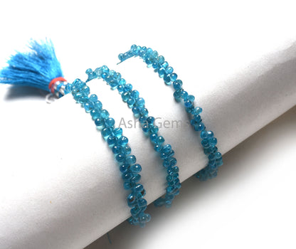 Neon Blue Apatite Smooth Drops Gemstone Beads,3-5.5 mm Apatite Plain Tiny Teardrop Gemstone Briolette Beads, Neon Apatite Beads Jewelry SALE