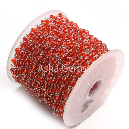Beautiful Cherry Red Quartz Hydro Faceted Rondelle Beads Rosary Chain Silver Plated Wire Beaded Chain 1,5,10,50 Ft Bulk Supply Jewelry Chain