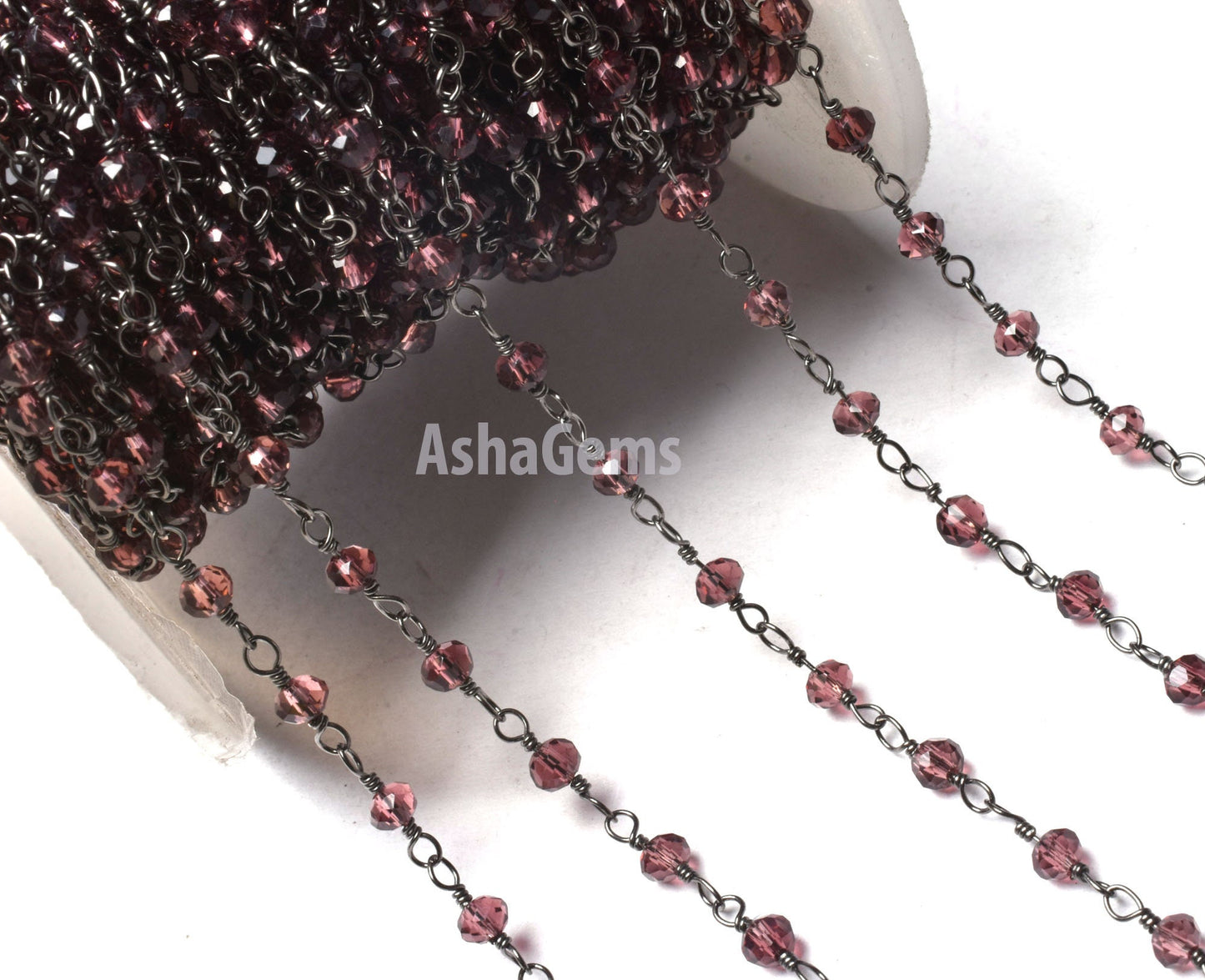 SALE 3,5,10,25 Ft Rhodolite Garnet Hydro Faceted Rondelle Beaded Rosary Chain Black Plated Wire,Jewelry Making Finding, Chain 3-3.5mm