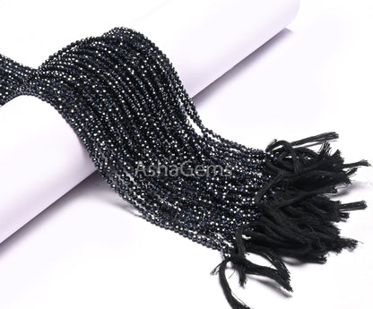 AAA Natural Spinel Silver Coated machine Cut Faceted Rondelle Gemstone Beads,3 mm Coated Black Spinel Micro Cut Bead Jewelry making Crafts