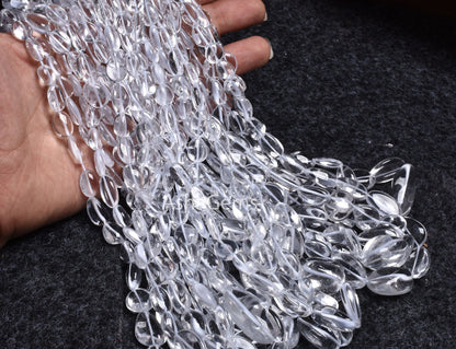 Natural Crystal Quartz Smooth nugget Beads, White Crystal beads AAA Clear Crystal Plain Handmade Tumble Gemstone Loose bead Necklace Jewelry