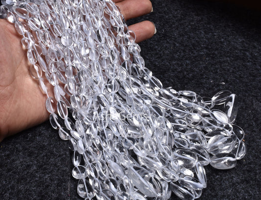 Natural Crystal Quartz Smooth nugget Beads, White Crystal beads AAA Clear Crystal Plain Handmade Tumble Gemstone Loose bead Necklace Jewelry