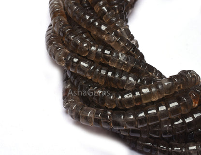natural Smoky Quartz Smooth Tyre Gemstone Beads,13" Strand Smoky Plain Handmade Wheel Shape Beads, Smoky Beads For Jewelry Making Craft SALE