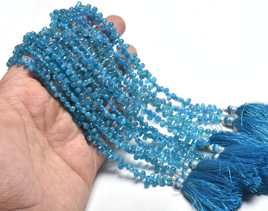 Natural Blue Apatite Smooth Drop Gemstone Side Drill Beads, Neon Apatite Plain Handmade Tiny Teardrop Handmade Gemstone Beads Jewelry Crafts